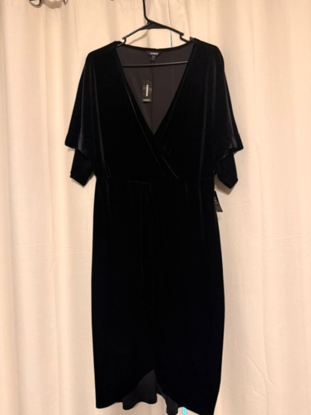 Express black deep V neck black velour dress